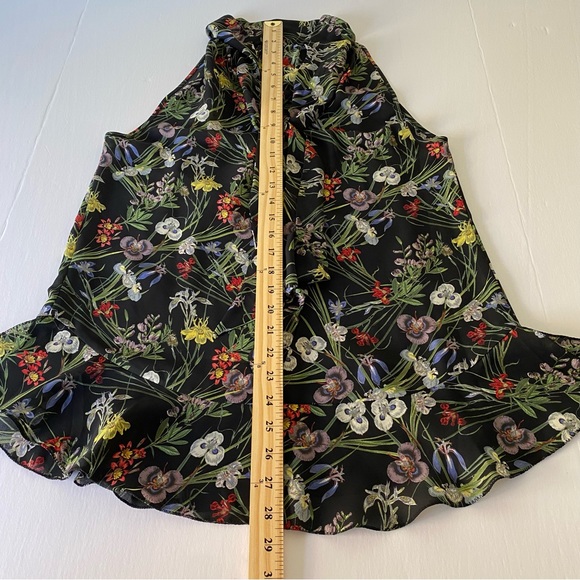 Max Studio Floral Tropical Tie Front Sleeveless Ruffle Blouse - Picture 14 of 15